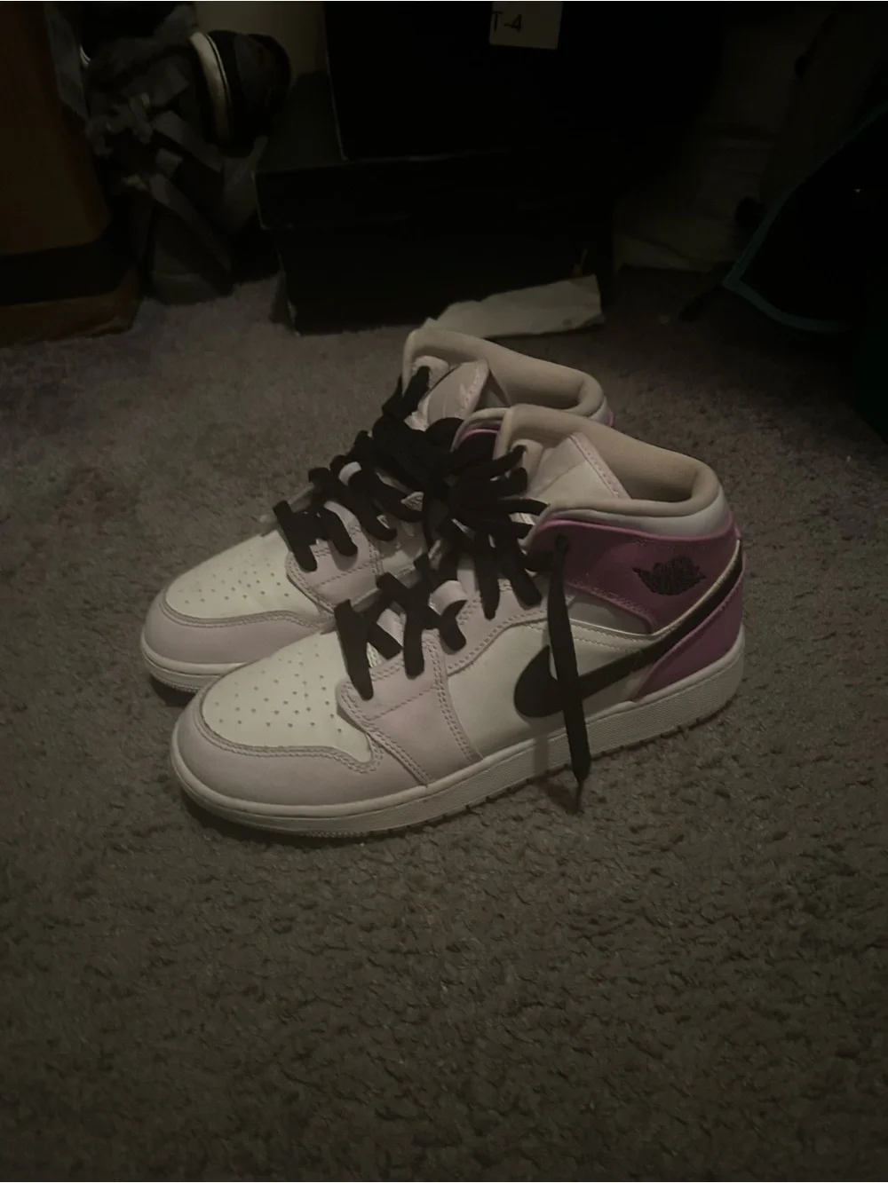 Jordan White and Light Pink High-Top Sneakers with Black Laces